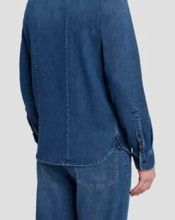 7 For All Mankind Left Hand Denim Shirt In Evasion -Sleek Fit Style 7T923R51 ESN 5