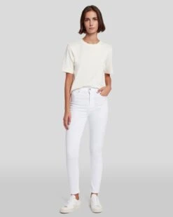 7 For All Mankind Slim Illusion High Waist Ankle Skinny In Luxe White