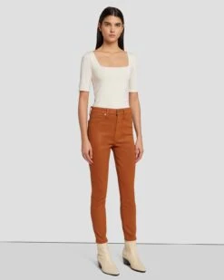 7 For All Mankind High Waist Ankle Skinny In Coated Ginger -Sleek Fit Style 7U001752 CCC 3