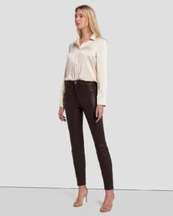 7 For All Mankind High Waist Ankle Skinny In Coated Chocolate -Sleek Fit Style 7U001752 CHO 3
