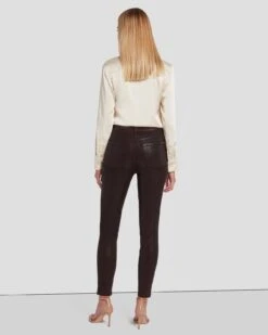 7 For All Mankind High Waist Ankle Skinny In Coated Chocolate -Sleek Fit Style 7U001752 CHO 4