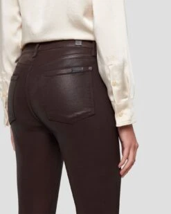 7 For All Mankind High Waist Ankle Skinny In Coated Chocolate -Sleek Fit Style 7U001752 CHO 5