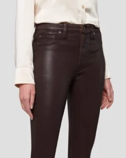 7 For All Mankind High Waist Ankle Skinny In Coated Chocolate -Sleek Fit Style 7U001752 CHO 6