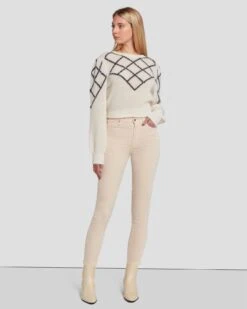 7 For All Mankind Velvet High Waist Ankle Skinny In Tapioca