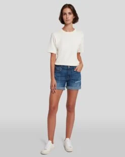 7 For All Mankind Broken Twill Mid Roll Short In Vanity Destroy -Sleek Fit Style 7U21067 BTL 6