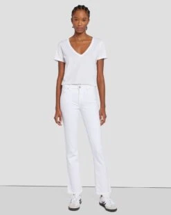 7 For All Mankind Kimmie Cropped Straight In Clean White -Sleek Fit Style 7U306189 CLW 6