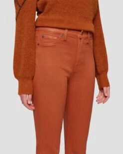 7 For All Mankind High Waist Slim Kick In Coated Ginger -Sleek Fit Style 7U352752 CCC 3