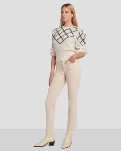 7 For All Mankind Velvet High Waist Slim Kick In Tapioca -Sleek Fit Style 7U352V65 TAP 6