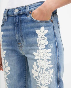 7 For All Mankind Easy Slim With Floral Embroidery In Ventura -Sleek Fit Style 7U411363 VEP 04