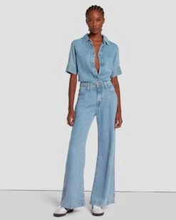 7 For All Mankind Tailorless Denim Lustre Modern Dojo In Volcan Blue -Sleek Fit Style 7U638C86 VCB 6
