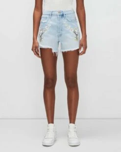 7 For All Mankind Easy Ruby Short With Distress And Embroidery In Sun Blue 9 7 For All Mankind Easy Ruby Short With Distress And Embroidery In Sun Blue -Sleek Fit Style 7U724455 SU5 04