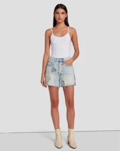 7 For All Mankind Easy Ruby Short In Iris Patchwork -Sleek Fit Style 7U748555 IP2 6