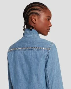 7 For All Mankind 7FAM X ADR Denim Shirt In Vibe -Sleek Fit Style 7U759D15 VBE 4