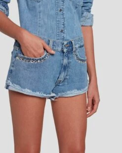 7 For All Mankind 7FAM X ADR Slouchy Shorts In Vibe Crystals -Sleek Fit Style 7U761C10 VBE 3