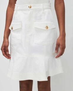 7 For All Mankind Broken Twill Flounce Skirt White -Sleek Fit Style 7U817445 BTW 03