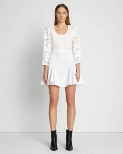 7 For All Mankind Denim Flounce Skirt In Brilliant White -Sleek Fit Style 7U828597 BW3 1