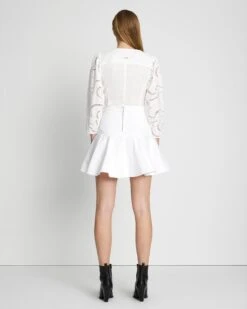7 For All Mankind Denim Flounce Skirt In Brilliant White -Sleek Fit Style 7U828597 BW3 4