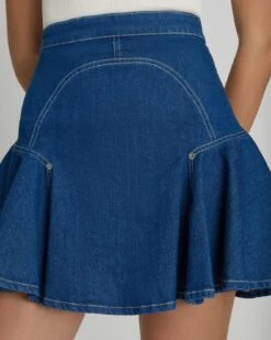 7 For All Mankind Denim Flounce Skirt In Aquamarine -Sleek Fit Style 7U828967 AQM 3