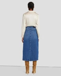 7 For All Mankind Denim Midi Skirt In Explorer -Sleek Fit Style 7U835C10 EPR 4