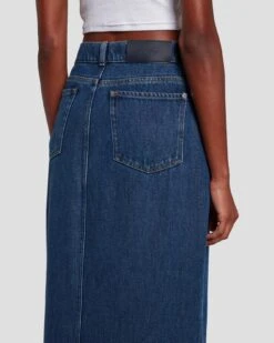 7 For All Mankind Denim Midi Skirt In Bluenote -Sleek Fit Style 7U835C86 BN3 3