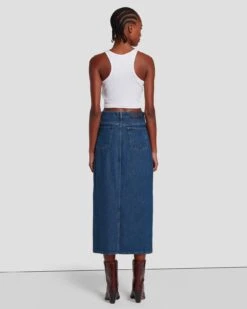 7 For All Mankind Denim Midi Skirt In Bluenote -Sleek Fit Style 7U835C86 BN3 4