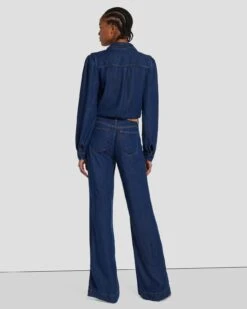 7 For All Mankind Denim Lustre Long Sleeve Jumpsuit In Poppy -Sleek Fit Style 7U837C86 PPY 4