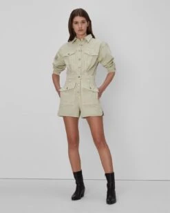 7 For All Mankind Surplus Romper In Olive -Sleek Fit Style 7U861795 SFO 03