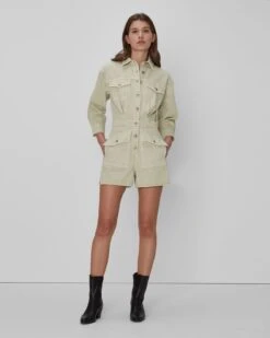 7 For All Mankind Surplus Romper In Olive -Sleek Fit Style 7U861795 SFO 04