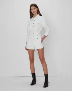 7 For All Mankind Surplus Romper In White 9 7 For All Mankind Surplus Romper In White -Sleek Fit Style 7U861795 WHT 04
