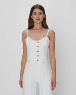7 For All Mankind Bustier Jumpsuit In White -Sleek Fit Style 7U863595 WHT 02