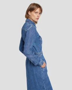 7 For All Mankind Denim Lustre Luxe Dress In Daylily -Sleek Fit Style 7U864C86 DLY 5