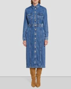7 For All Mankind Denim Lustre Luxe Dress In Daylily -Sleek Fit Style 7U864C86 DLY 6