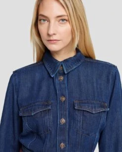 7 For All Mankind Denim Lustre Luxe Dress In Poppy -Sleek Fit Style 7U864C86 PPY 3