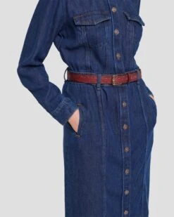 7 For All Mankind Denim Lustre Luxe Dress In Poppy -Sleek Fit Style 7U864C86 PPY 5