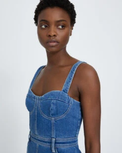7 For All Mankind Beauty Denim Bustier Dress In Diana -Sleek Fit Style 7U880478 DID 3