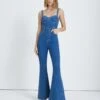 7 For All Mankind Beauty Denim Mega Flare Jumpsuit In Diana -Sleek Fit Style 7U887478 DID 1