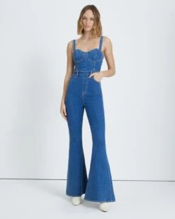 7 For All Mankind Beauty Denim Mega Flare Jumpsuit In Diana