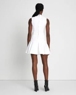 7 For All Mankind Denim Flounce Dress Mini In Brilliant White -Sleek Fit Style 7U888597 BW3 4