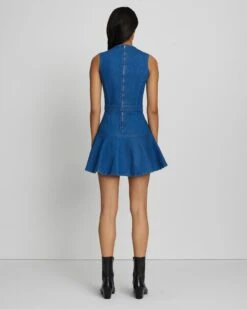 7 For All Mankind Denim Flounce Mini Dress In Aquamarine -Sleek Fit Style 7U888967 AQM 4