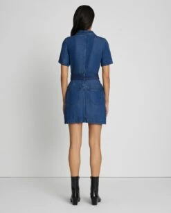 7 For All Mankind Denim Lustre Belted Shirtdress In Dark Indigo -Sleek Fit Style 7U890561 DRI 4