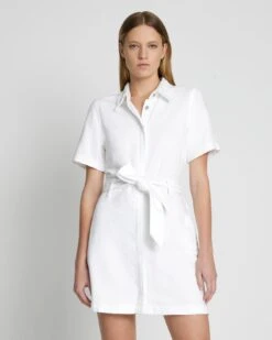 7 For All Mankind Denim Lustre Belted Shirtdress In Brilliant White -Sleek Fit Style 7U890661 BW5 2