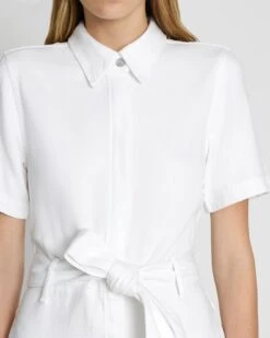 7 For All Mankind Denim Lustre Belted Shirtdress In Brilliant White -Sleek Fit Style 7U890661 BW5 3