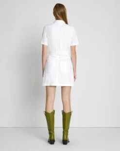 7 For All Mankind Denim Lustre Belted Shirtdress In Brilliant White -Sleek Fit Style 7U890661 BW5 4