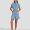 7 For All Mankind Denim Lustre Shirt Dress In Volcan Blue -Sleek Fit Style 7U895C86 VCB 1