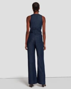 7 For All Mankind Denim Lustre Tailored Wide Leg Jumpsuit In Dark Rinse -Sleek Fit Style 7U896C86 DR3 4