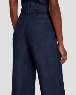 7 For All Mankind Denim Lustre Tailored Wide Leg Jumpsuit In Dark Rinse -Sleek Fit Style 7U896C86 DR3 5