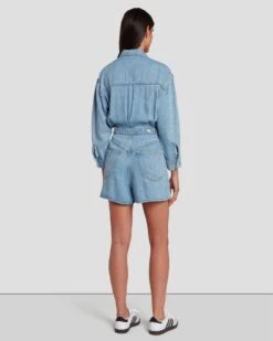 7 For All Mankind Denim Lustre Shortall In Volcan Blue -Sleek Fit Style 7U898C86 VCB 4