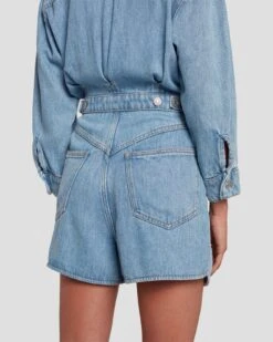 7 For All Mankind Denim Lustre Shortall In Volcan Blue -Sleek Fit Style 7U898C86 VCB 5