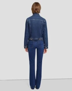 7 For All Mankind Luxe Vintage Classic Trucker Jacket In Deep Soul -Sleek Fit Style 7U918A91 DSL 4