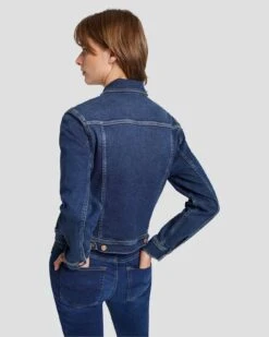 7 For All Mankind Luxe Vintage Classic Trucker Jacket In Deep Soul -Sleek Fit Style 7U918A91 DSL 5